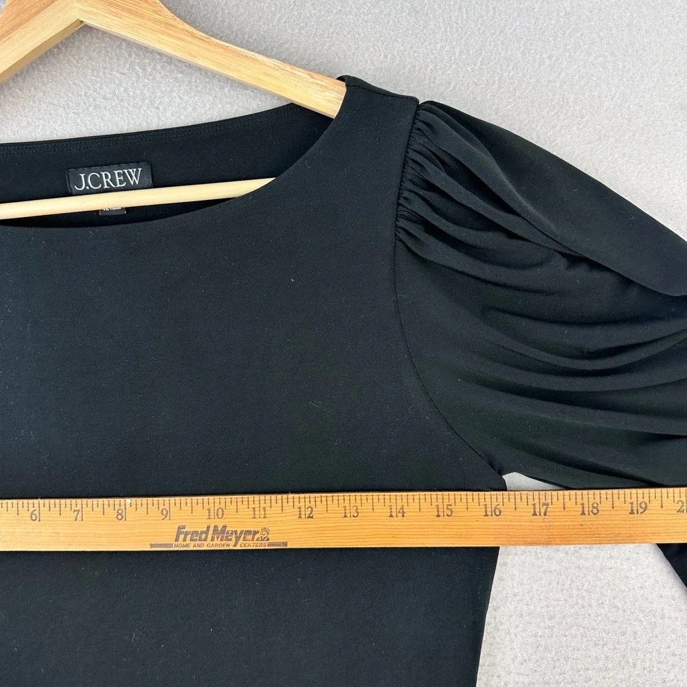 J.Crew Blouse Womens S Black Puff Sleeve Liquid Knit‎ Office Career Crewneck